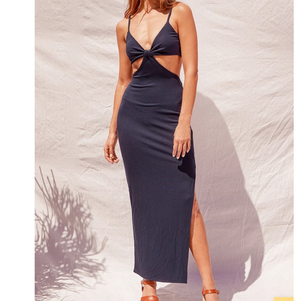 Lulus Opening Night Navy Blue Cutout Bodycon Maxi Dress, never worn, size small